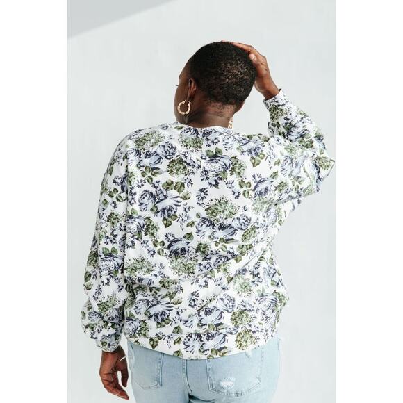 Levi's Pai Print Pullover Crewneck Sweatshirt in Lynn Floral White Blue Large - Picture 8 of 8